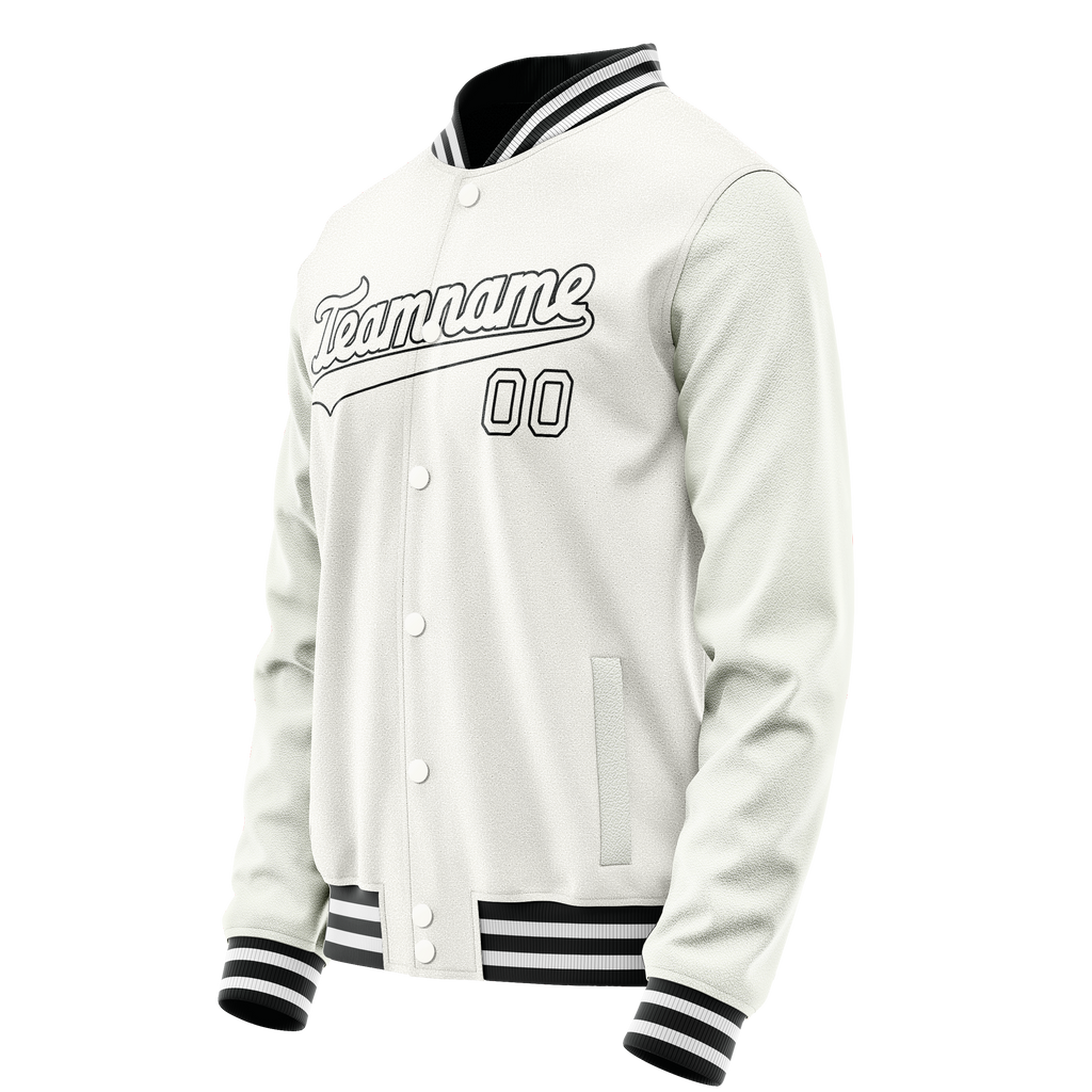 Personalized White & Black Solid Color Varsity Letterman Jacket