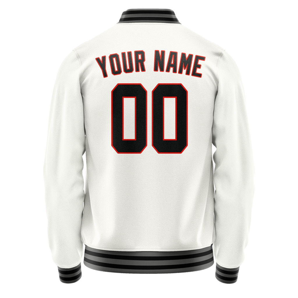 Personalized White & Black Solid Color Varsity Letterman Jacket