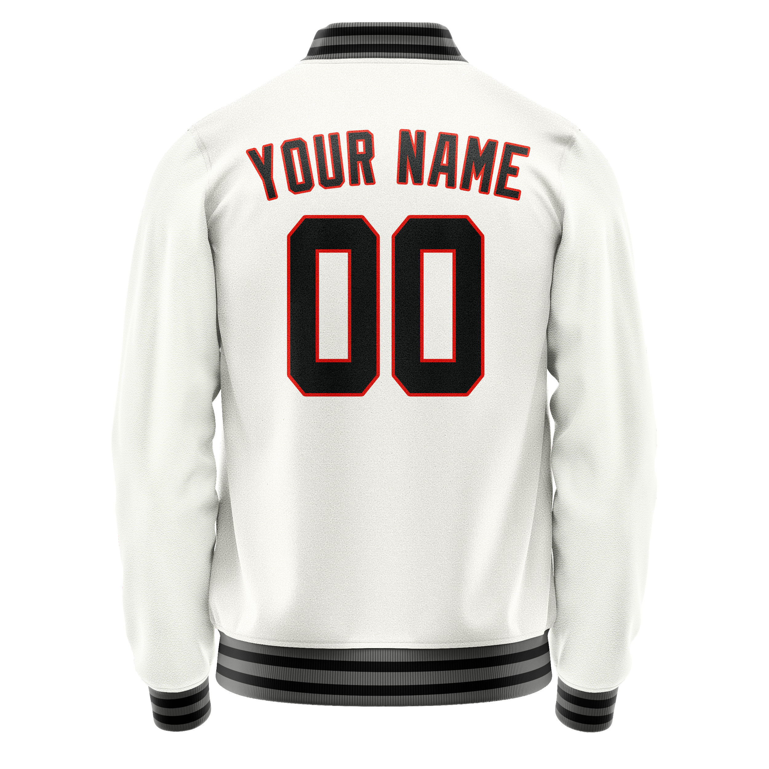 Personalized White & Black Solid Color Varsity Letterman Jacket