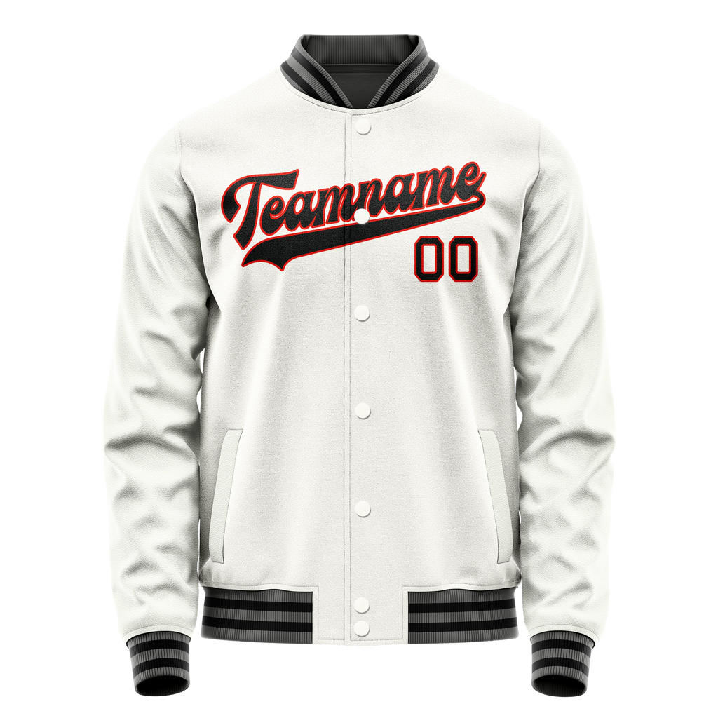 Personalized White & Black Solid Color Varsity Letterman Jacket