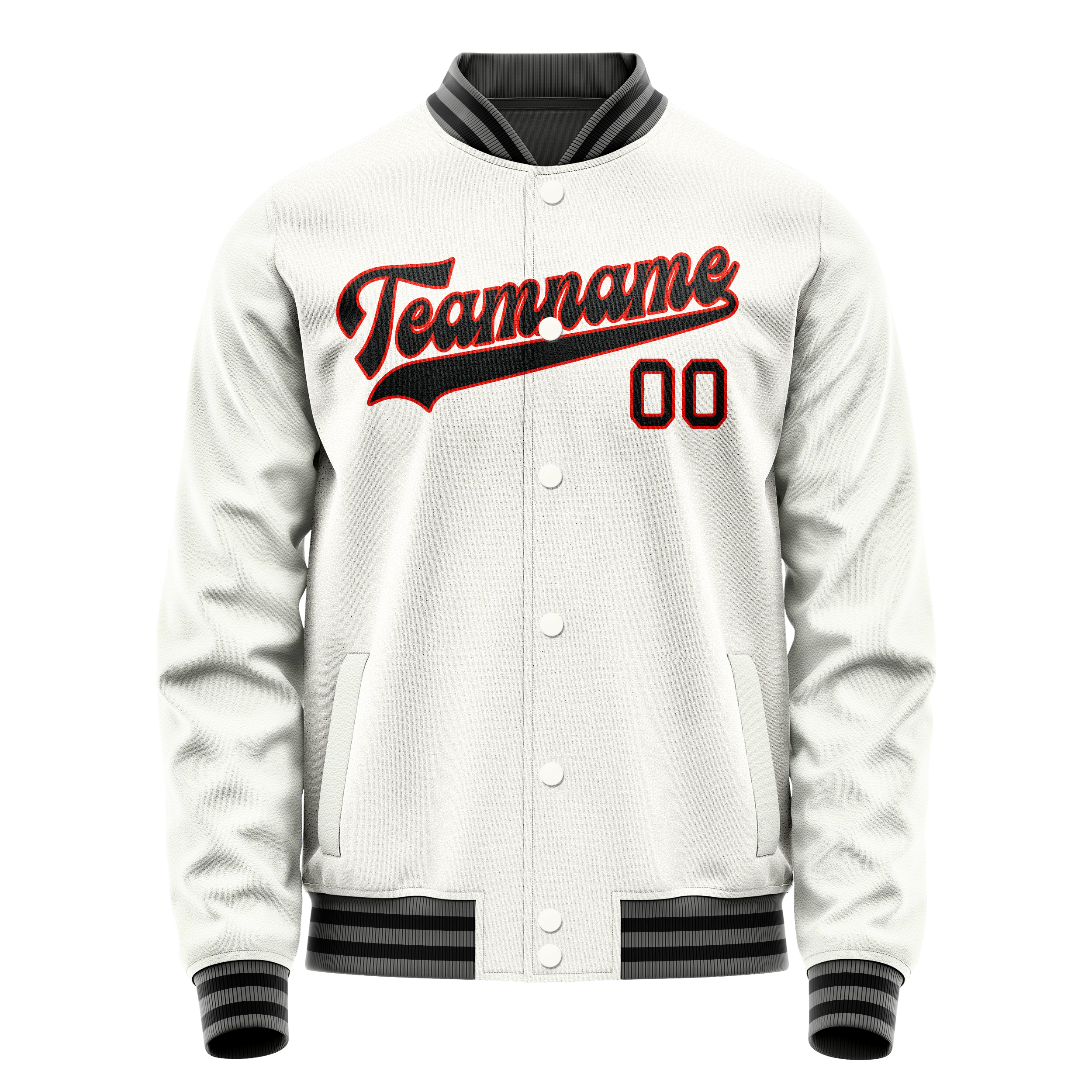 Personalized White & Black Solid Color Varsity Letterman Jacket