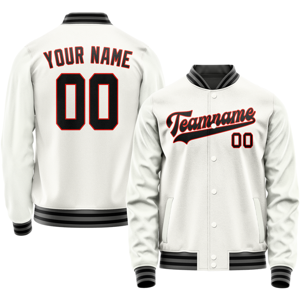 Personalized White & Black Solid Color Varsity Letterman Jacket