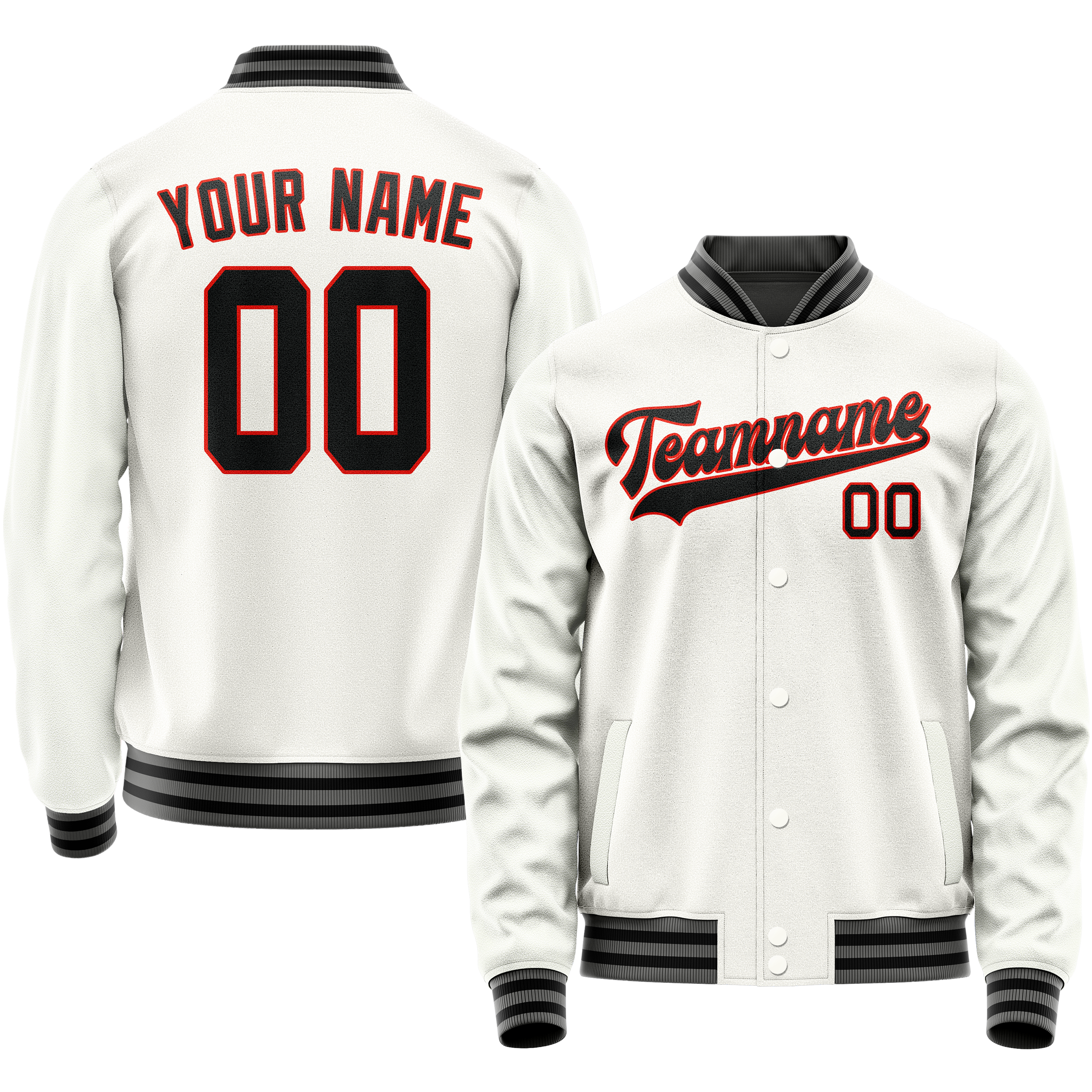 Personalized White & Black Solid Color Varsity Letterman Jacket