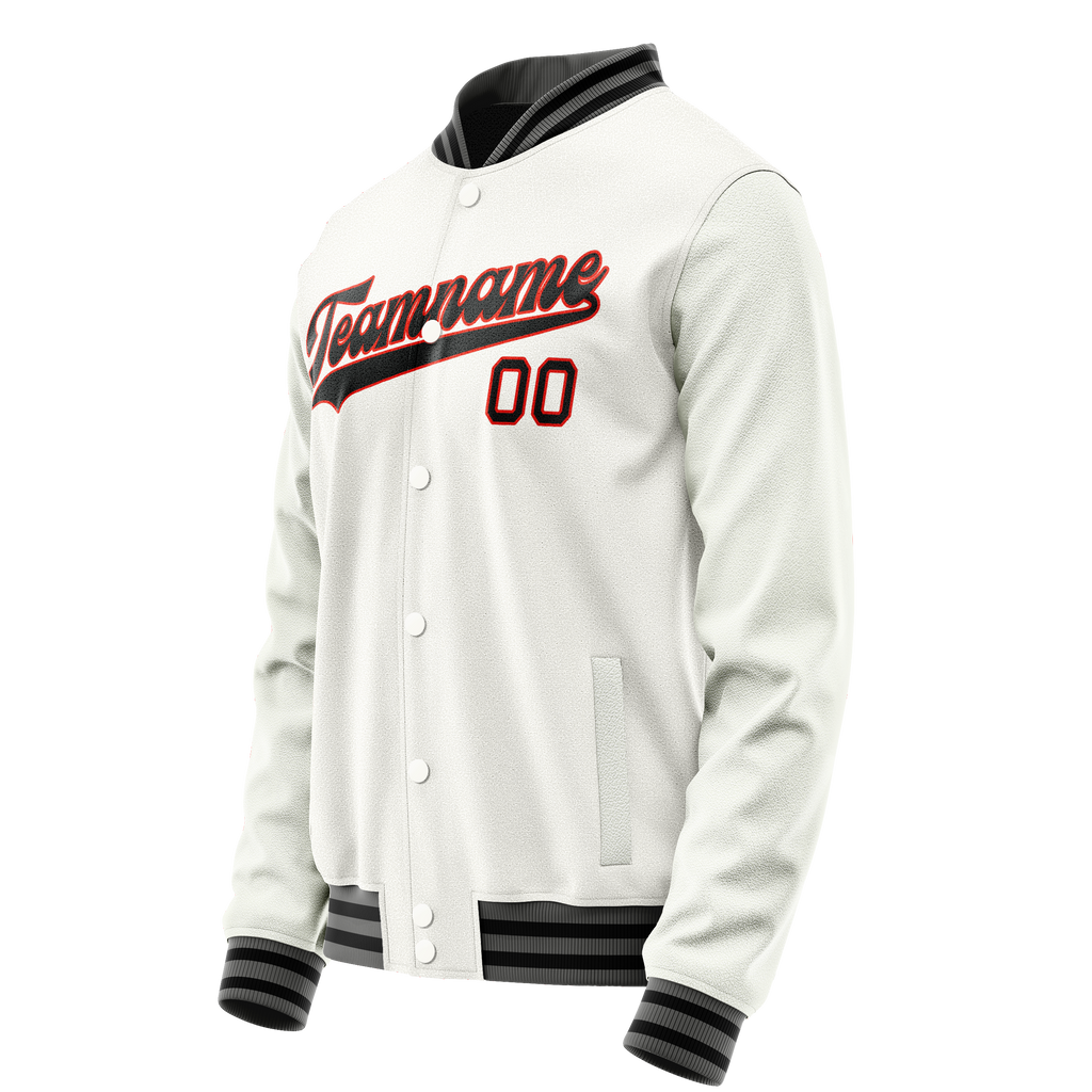 Personalized White & Black Solid Color Varsity Letterman Jacket