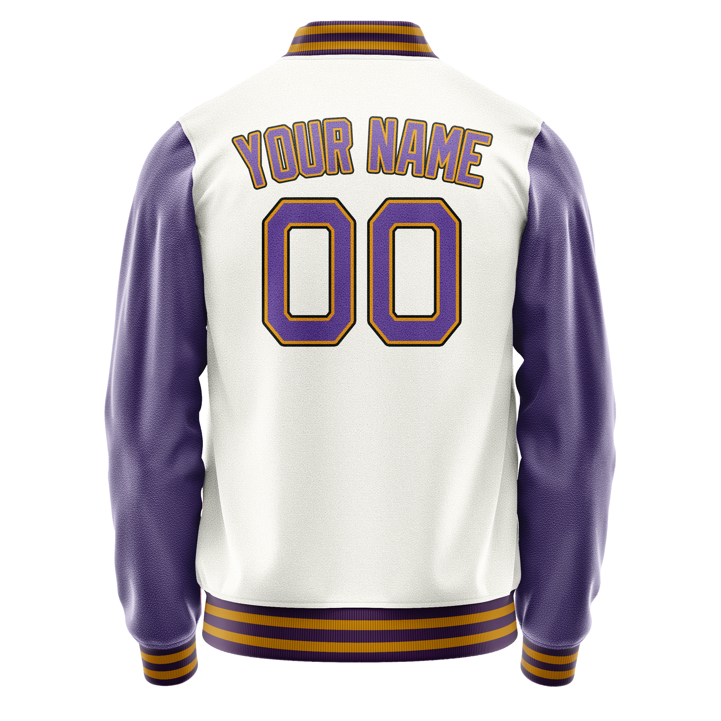 Personalized White & Purple Solid Color Varsity Letterman Jacket