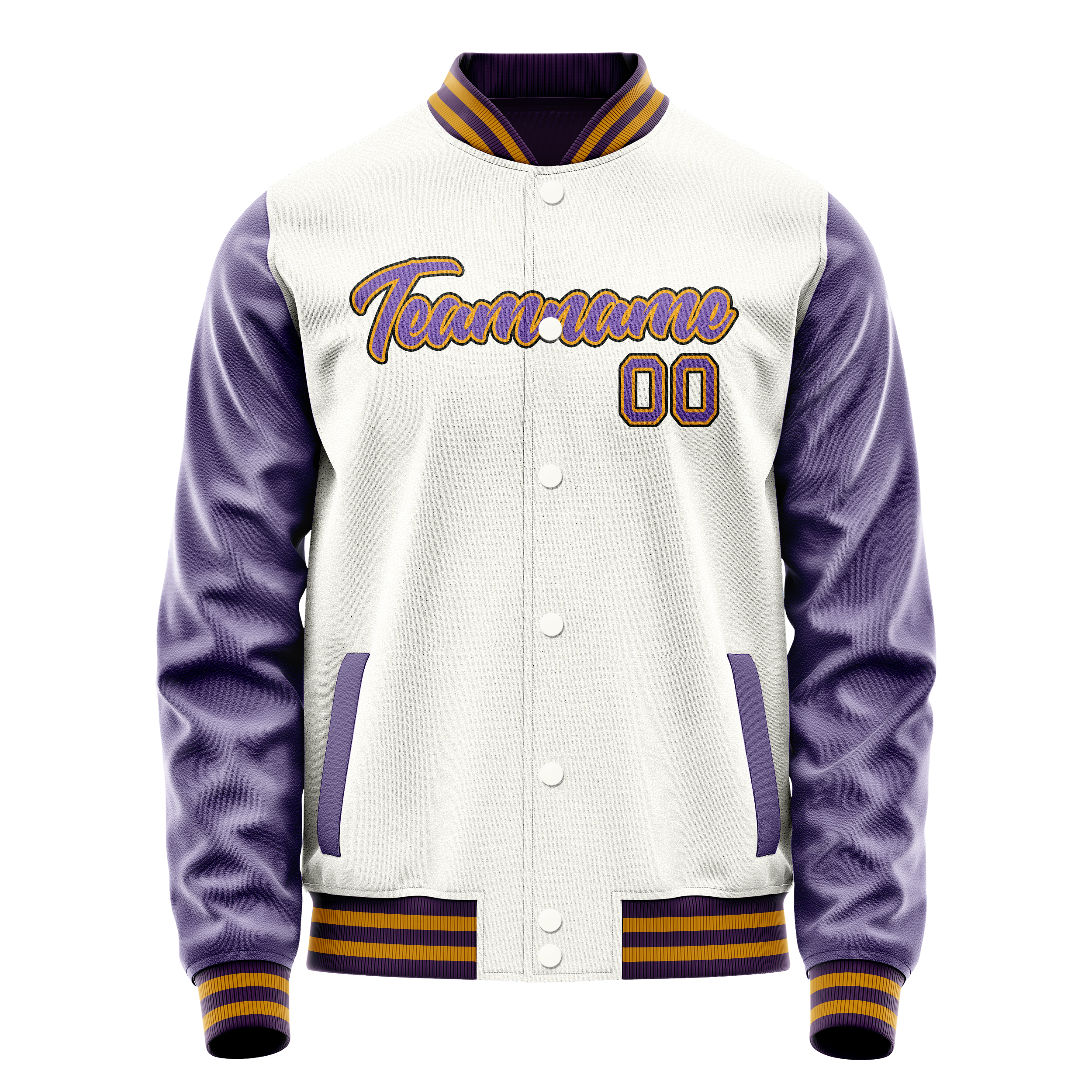 Personalized White & Purple Solid Color Varsity Letterman Jacket