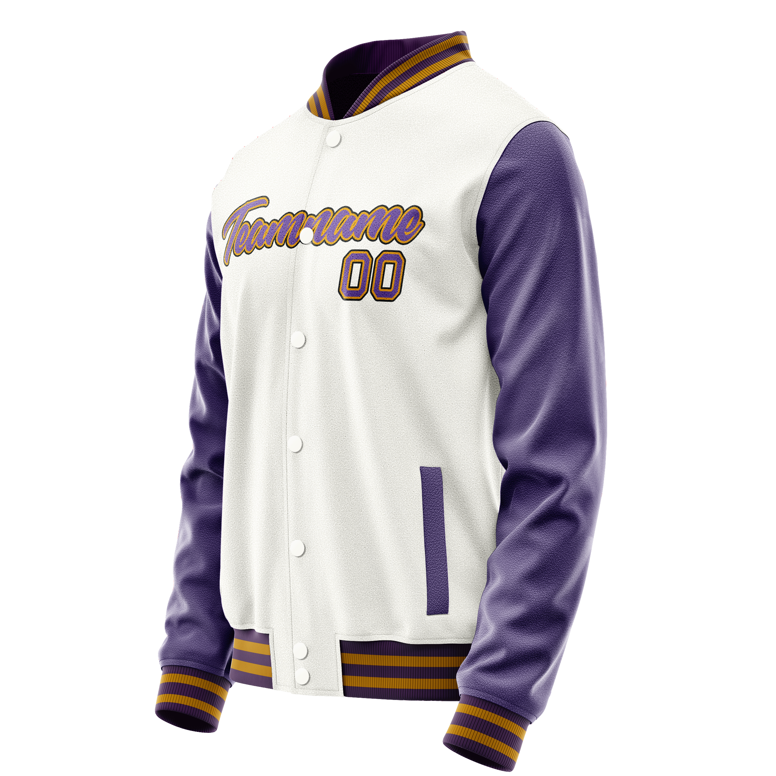 Personalized White & Purple Solid Color Varsity Letterman Jacket