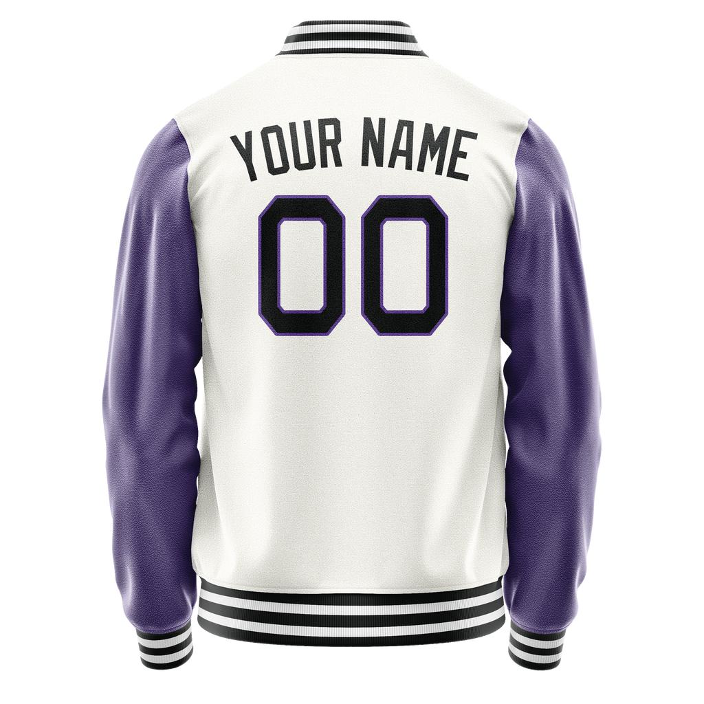 Personalized White & Purple Solid Color Varsity Letterman Jacket