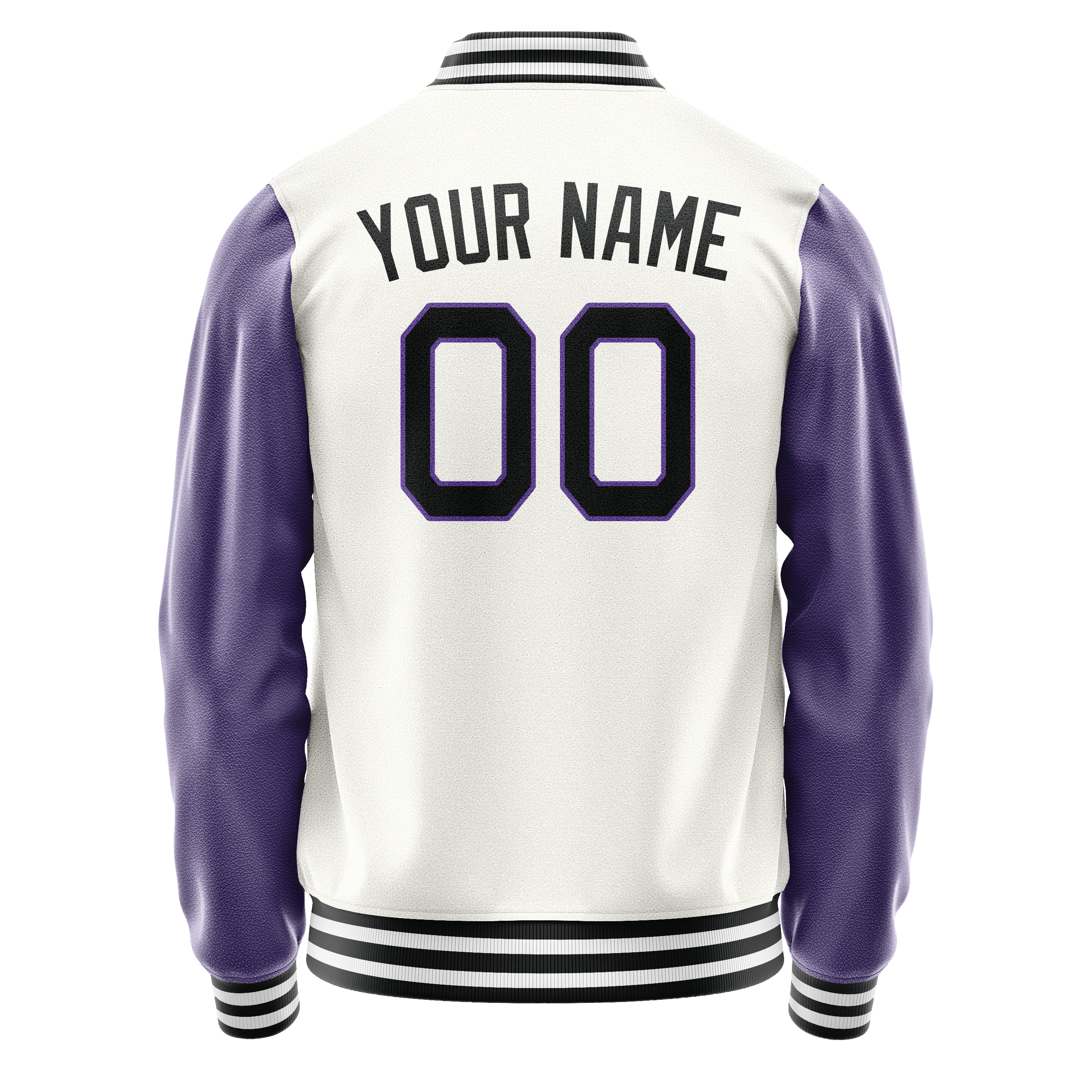Personalized White & Purple Solid Color Varsity Letterman Jacket