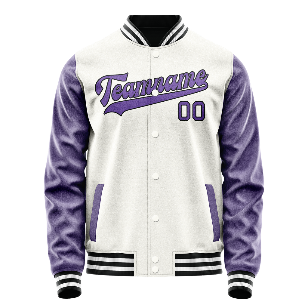 Personalized White & Purple Solid Color Varsity Letterman Jacket