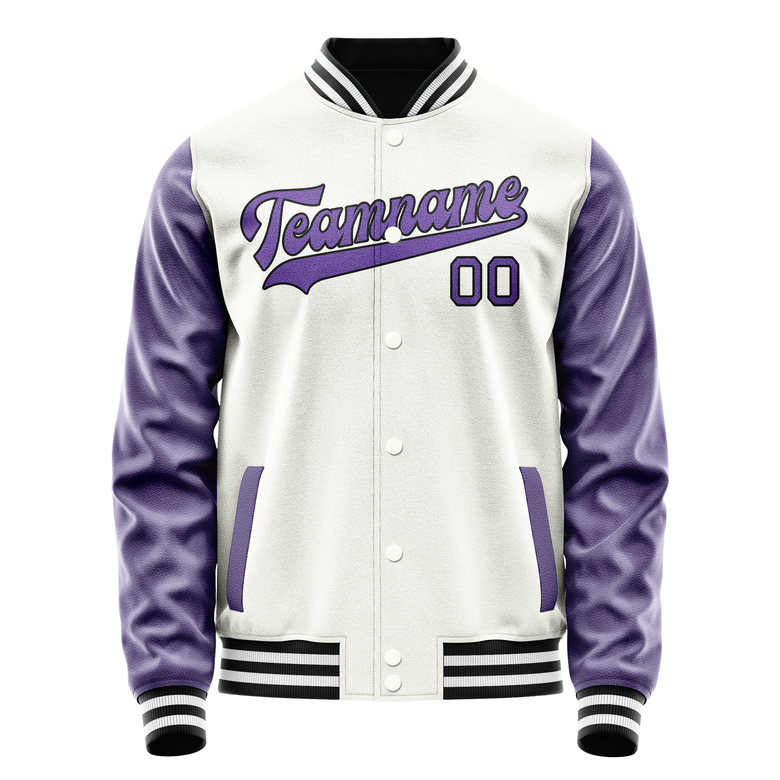 Personalized White & Purple Solid Color Varsity Letterman Jacket