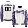 Personalized White & Purple Solid Color Varsity Letterman Jacket
