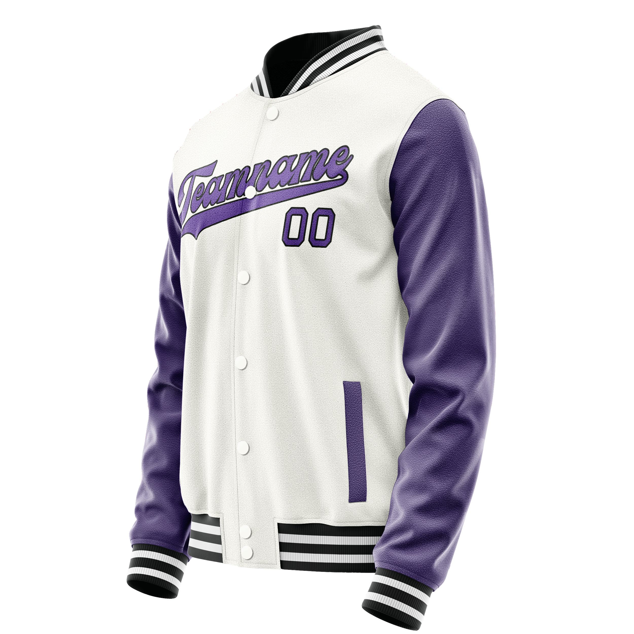Personalized White & Purple Solid Color Varsity Letterman Jacket