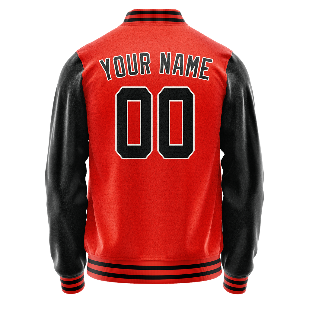 Personalized Orange & Black Solid Color Varsity Letterman Jacket