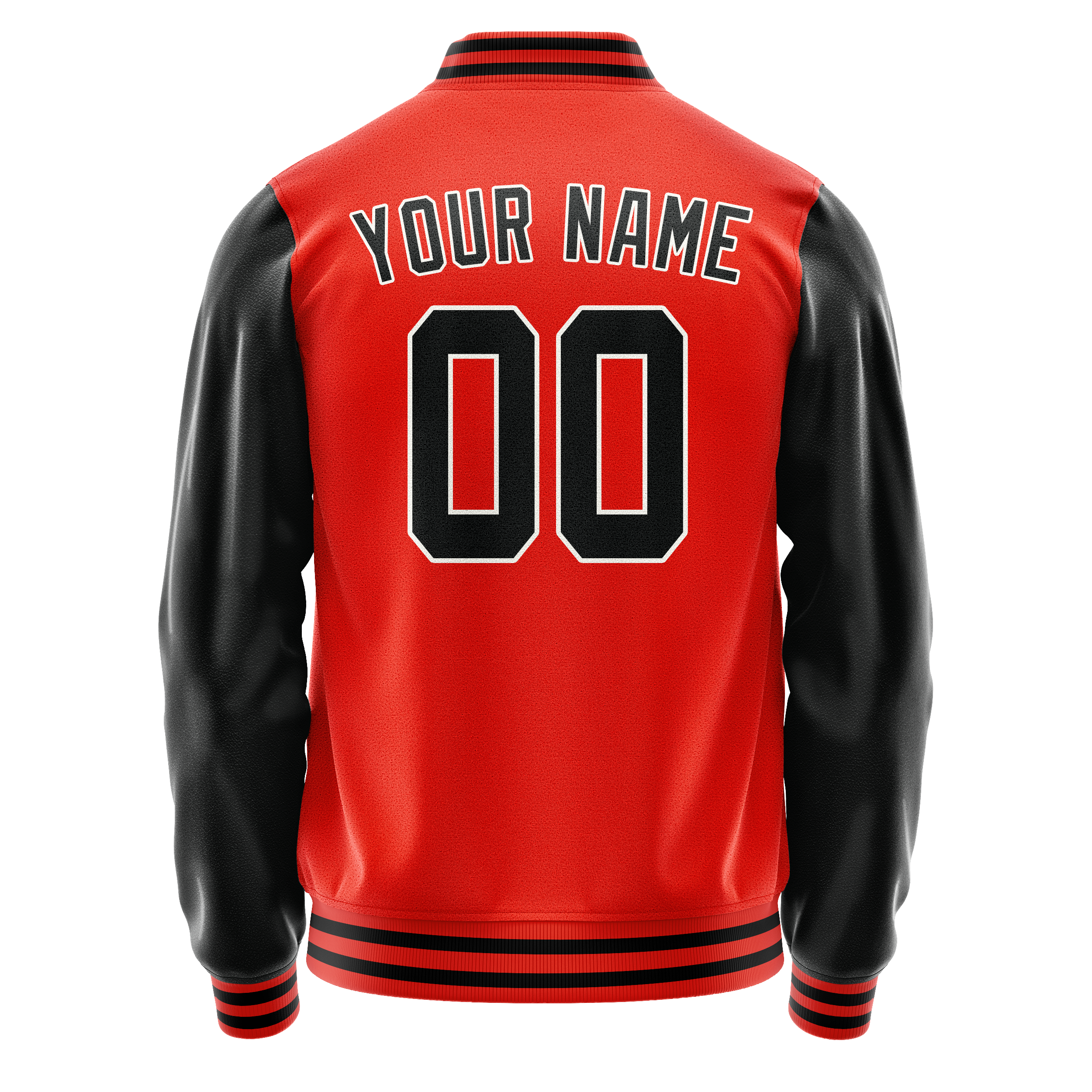Personalized Orange & Black Solid Color Varsity Letterman Jacket