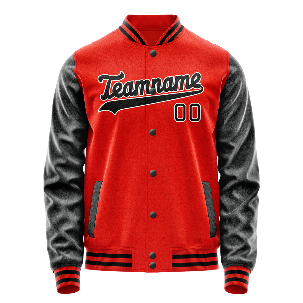 Personalized Orange & Black Solid Color Varsity Letterman Jacket