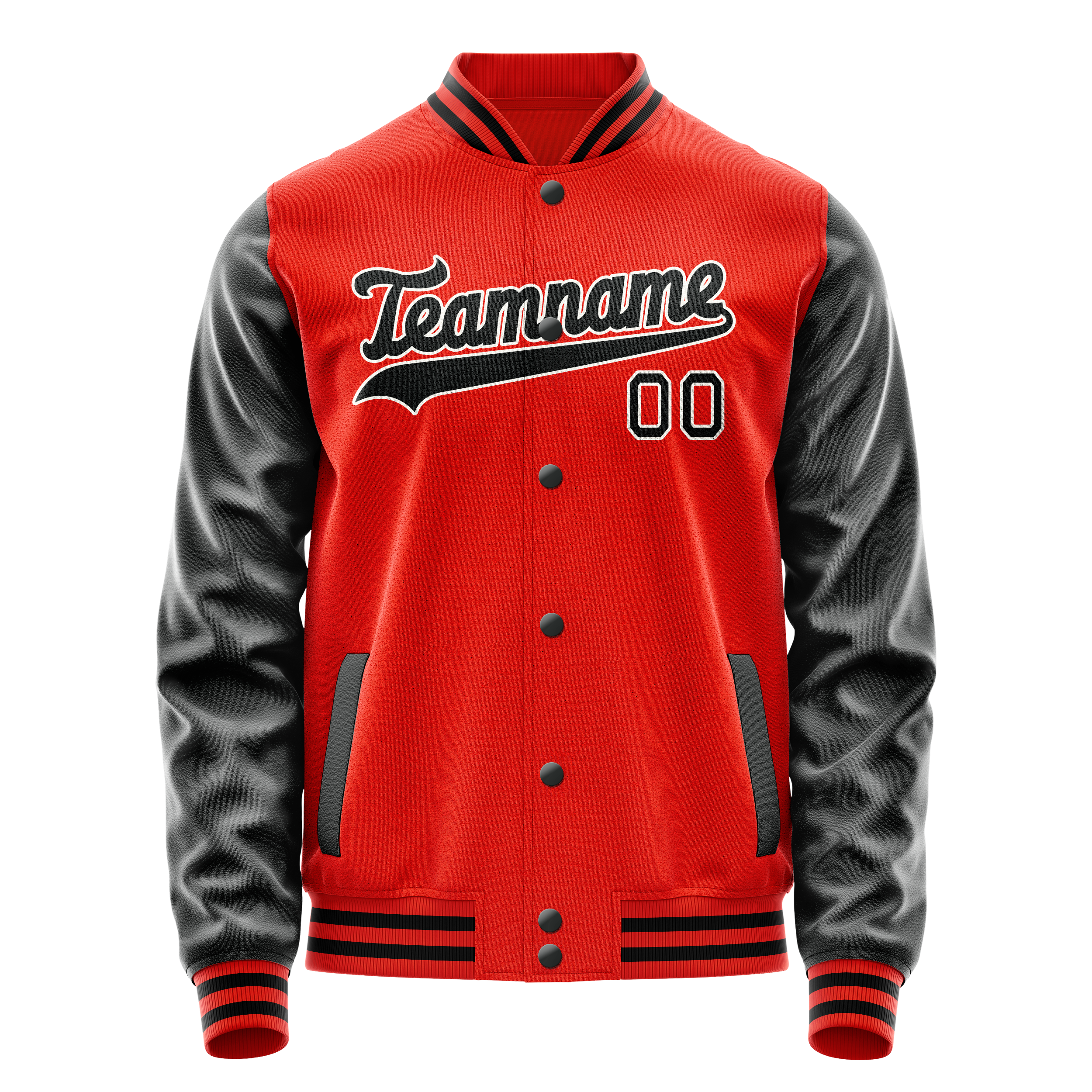 Personalized Orange & Black Solid Color Varsity Letterman Jacket