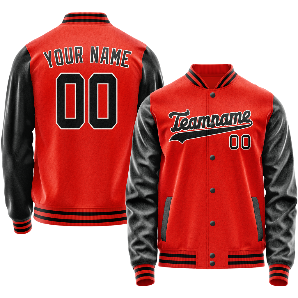 Personalized Orange & Black Solid Color Varsity Letterman Jacket