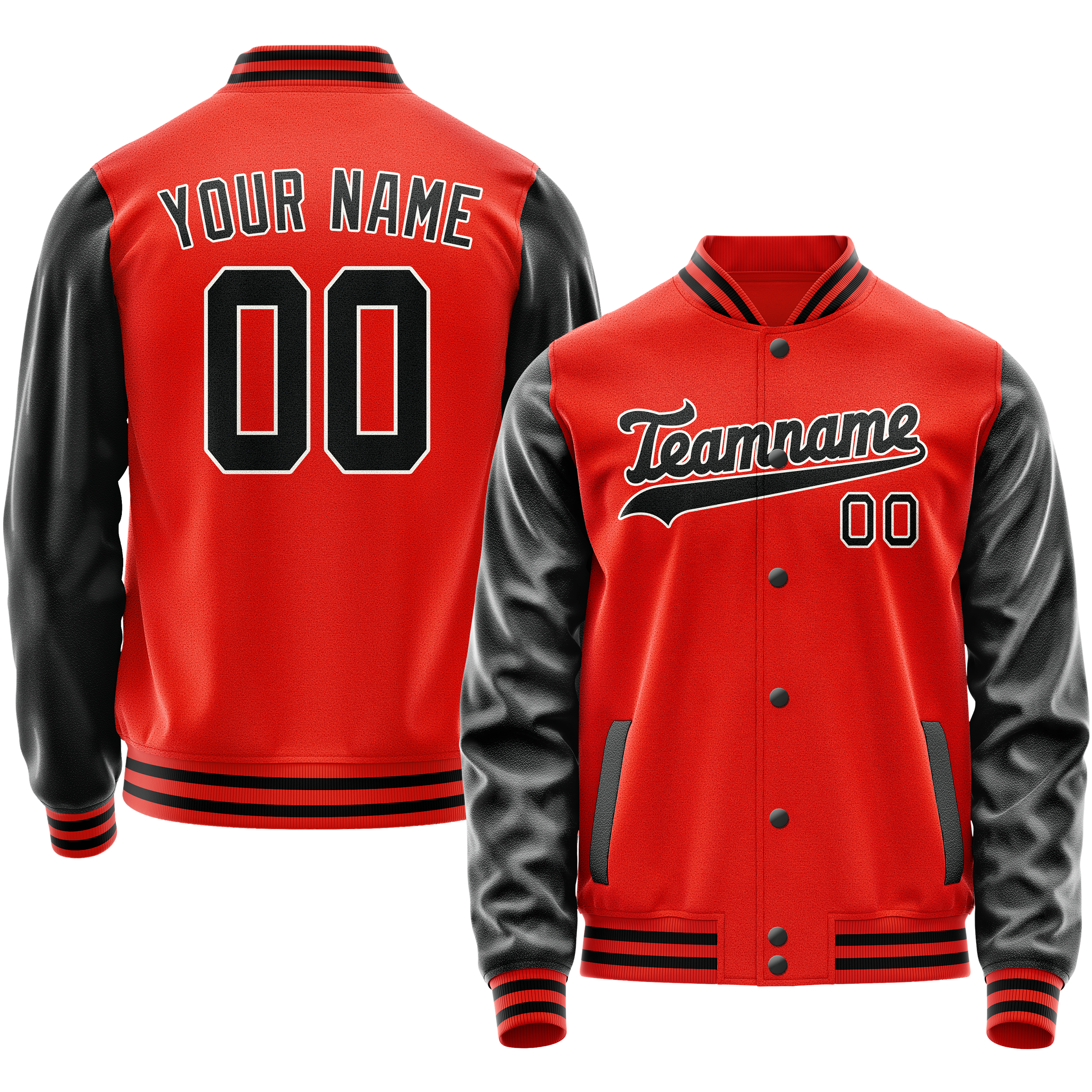 Personalized Orange & Black Solid Color Varsity Letterman Jacket