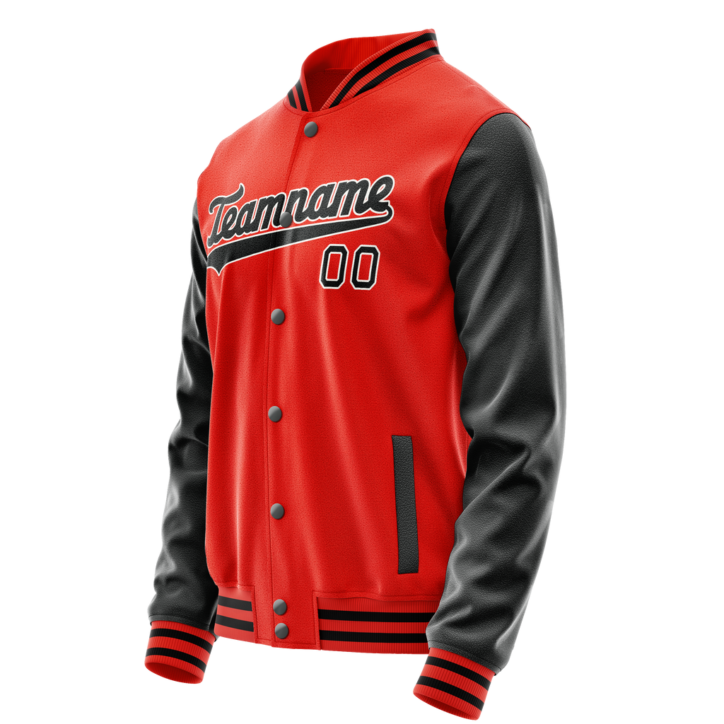 Personalized Orange & Black Solid Color Varsity Letterman Jacket