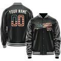 Personalized Black & Vintage-Usa-Flag Cream Pinstripe Varsity Letterman Jacket