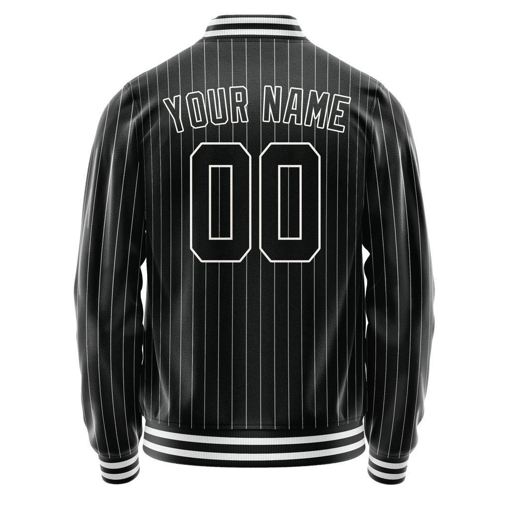 Personalized Black & White Gray Pinstripe Varsity Letterman Jacket