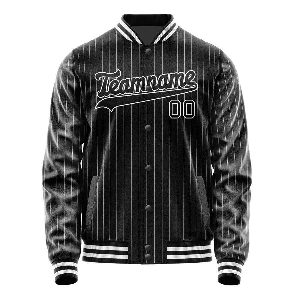 Personalized Black & White Gray Pinstripe Varsity Letterman Jacket
