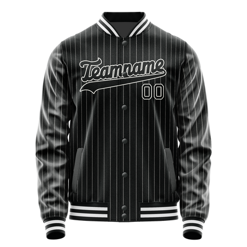 Personalized Black & White Gray Pinstripe Varsity Letterman Jacket