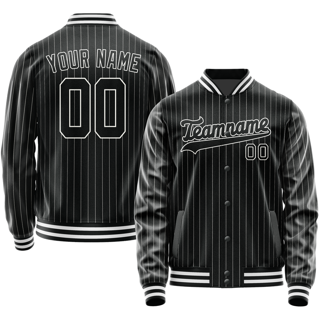 Personalized Black & White Gray Pinstripe Varsity Letterman Jacket