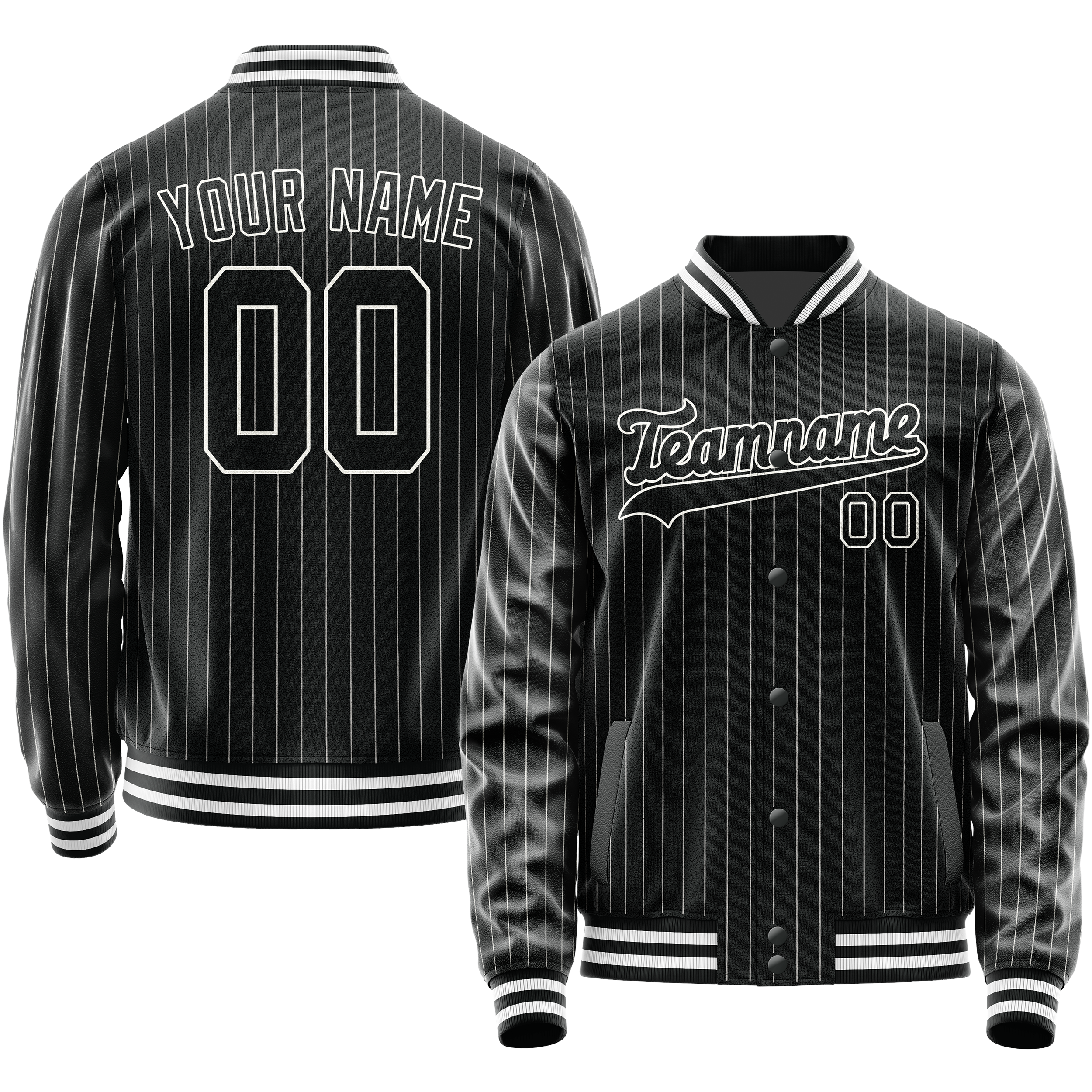 Personalized Black & White Gray Pinstripe Varsity Letterman Jacket