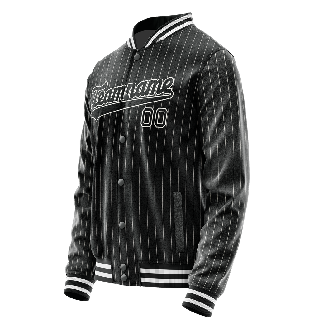 Personalized Black & White Gray Pinstripe Varsity Letterman Jacket