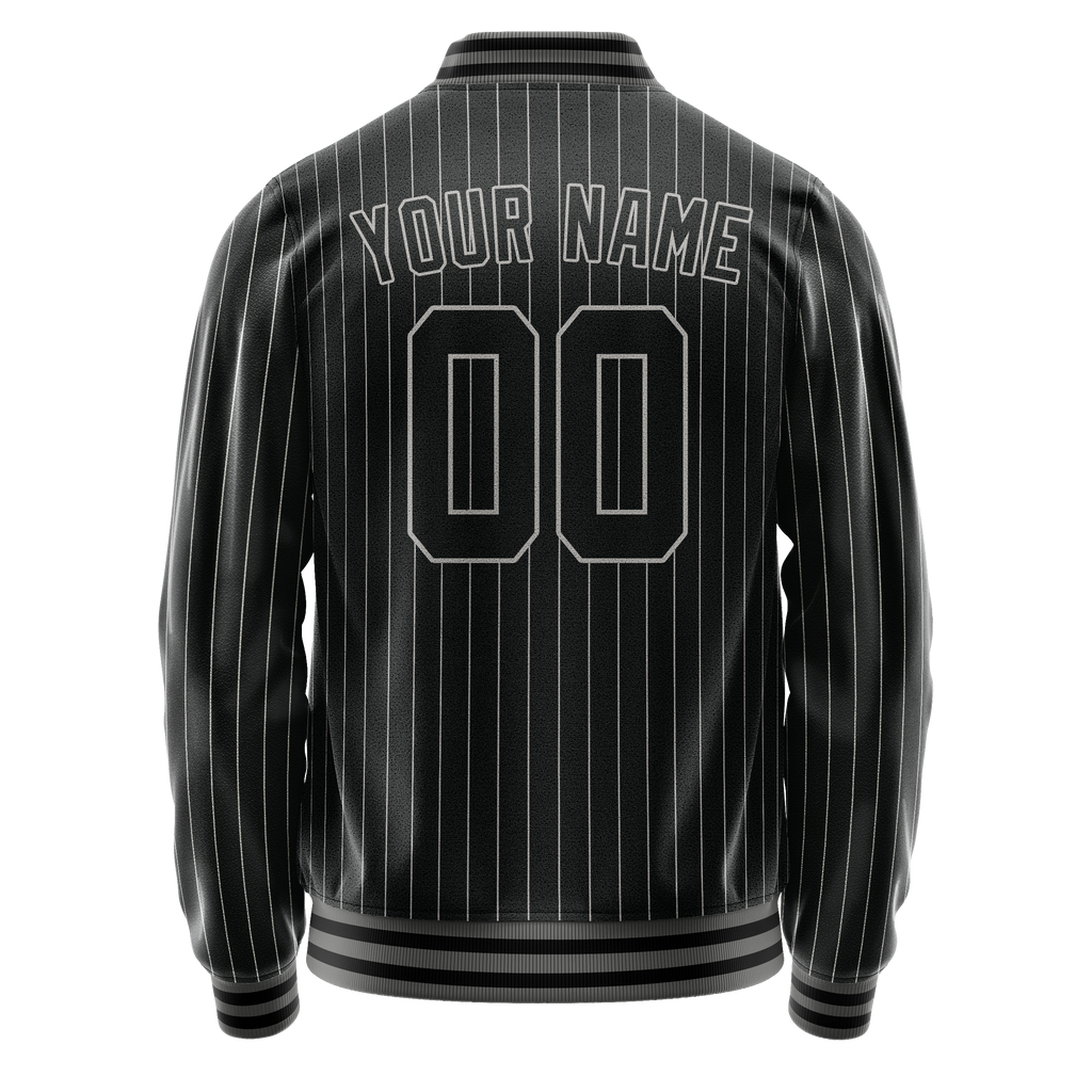 Personalized Black & Gray Gray Pinstripe Varsity Letterman Jacket
