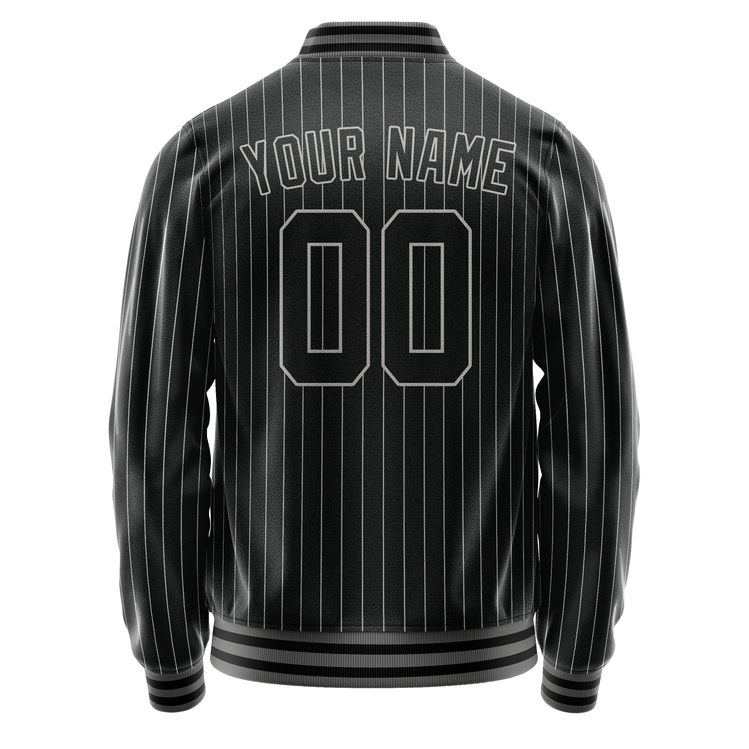 Personalized Black & Gray Gray Pinstripe Varsity Letterman Jacket