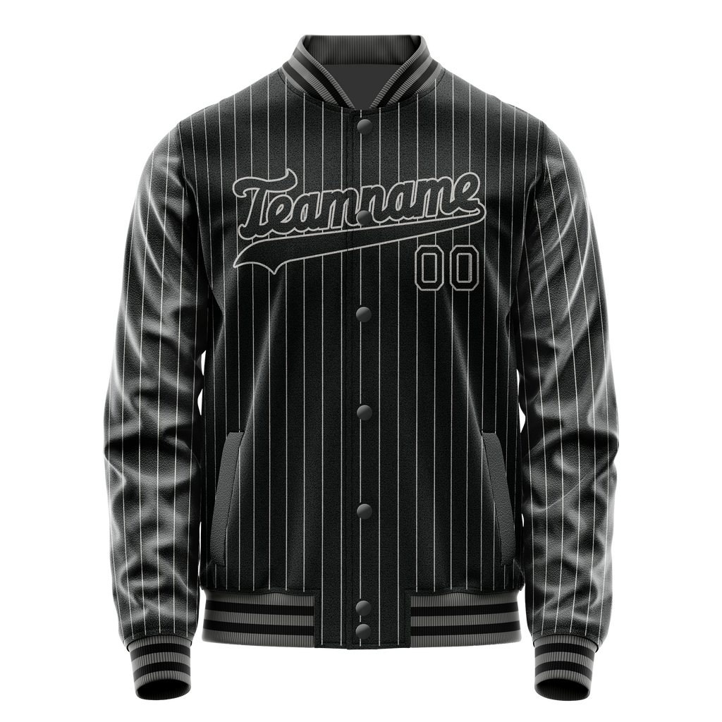 Personalized Black & Gray Gray Pinstripe Varsity Letterman Jacket