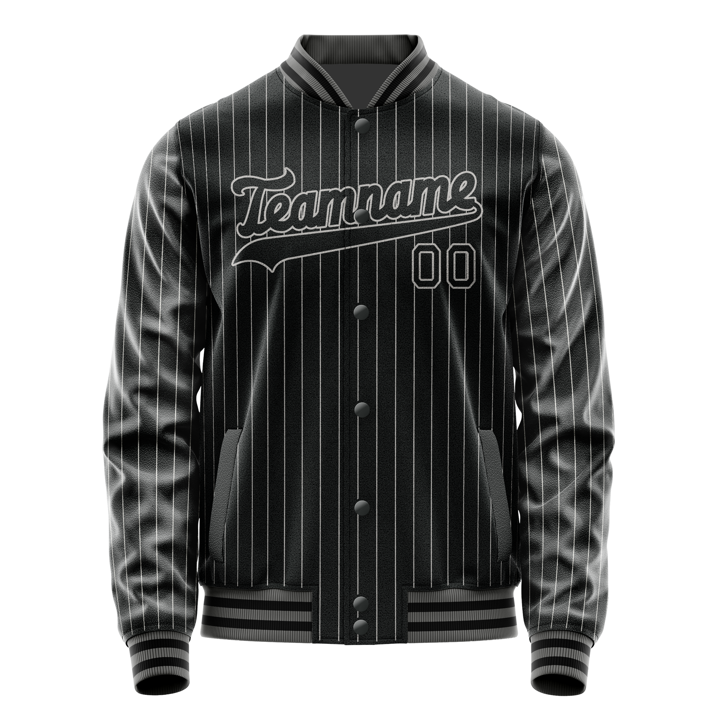 Personalized Black & Gray Gray Pinstripe Varsity Letterman Jacket