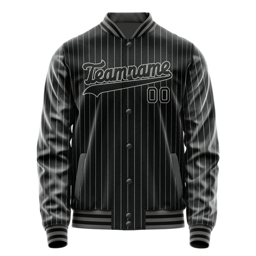 Personalized Black & Gray Gray Pinstripe Varsity Letterman Jacket