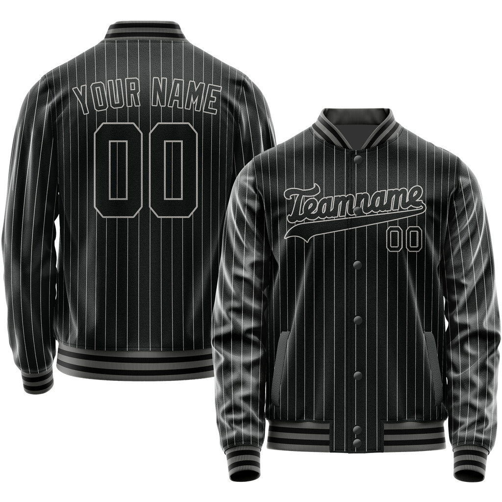 Personalized Black & Gray Gray Pinstripe Varsity Letterman Jacket