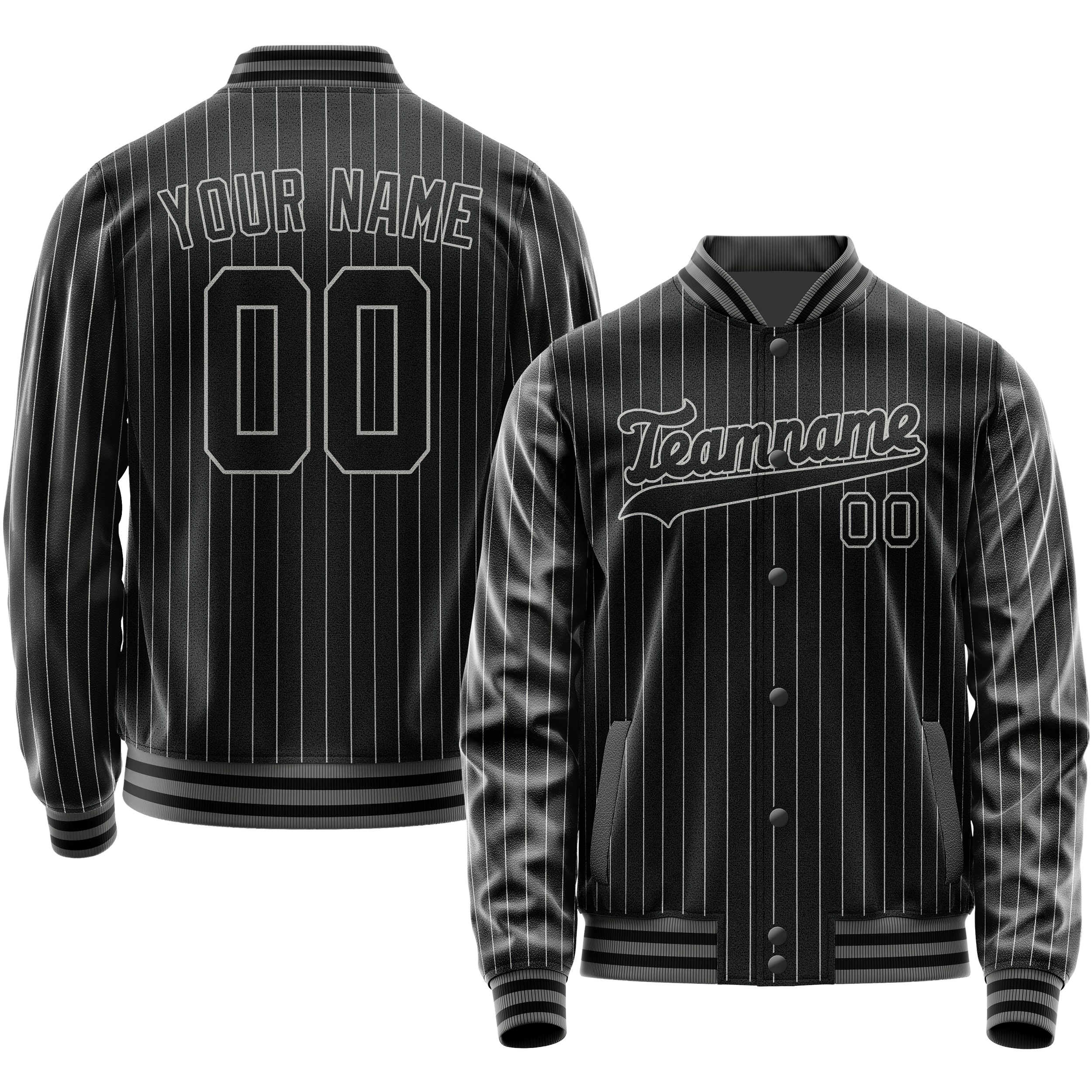 Personalized Black & Gray Gray Pinstripe Varsity Letterman Jacket