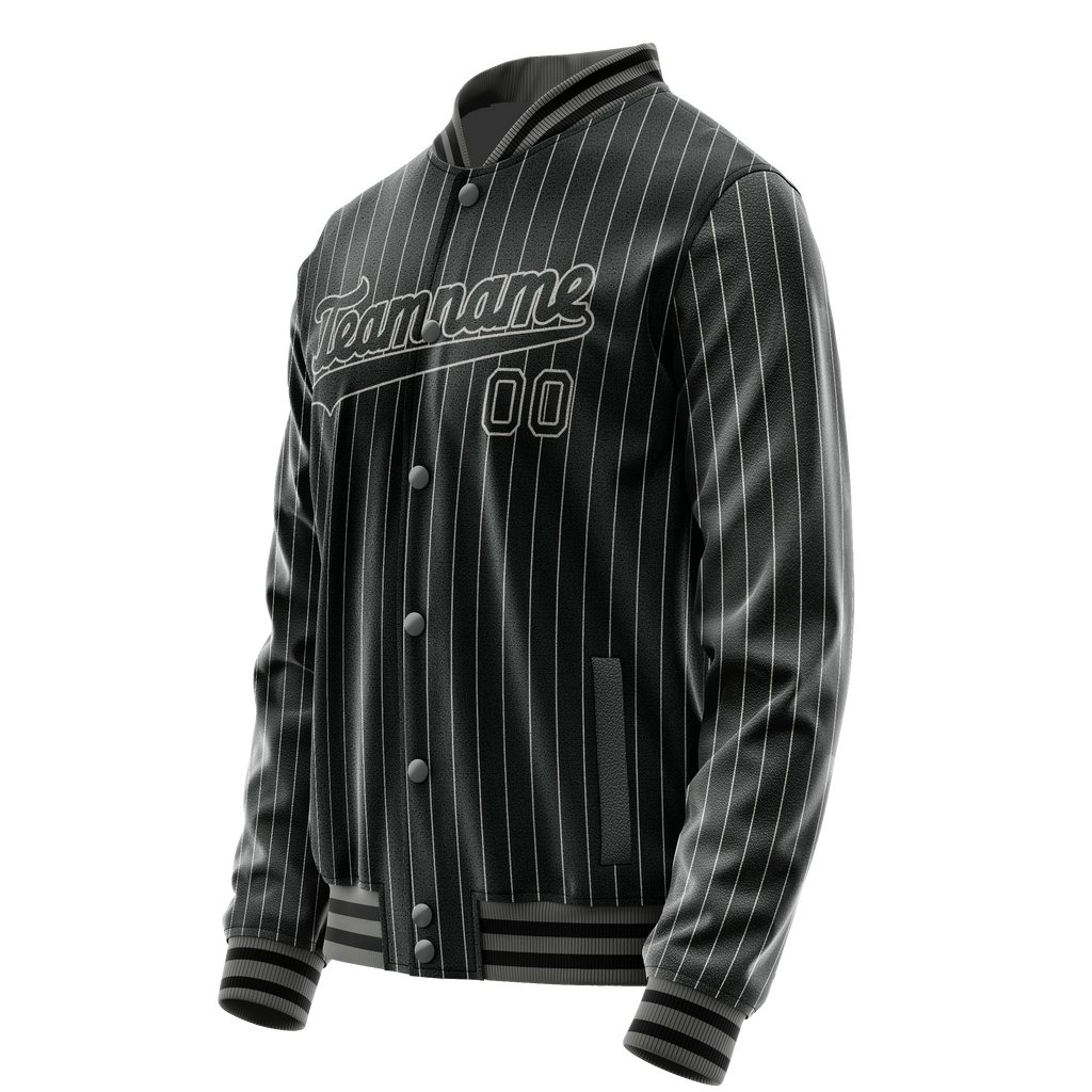 Personalized Black & Gray Gray Pinstripe Varsity Letterman Jacket