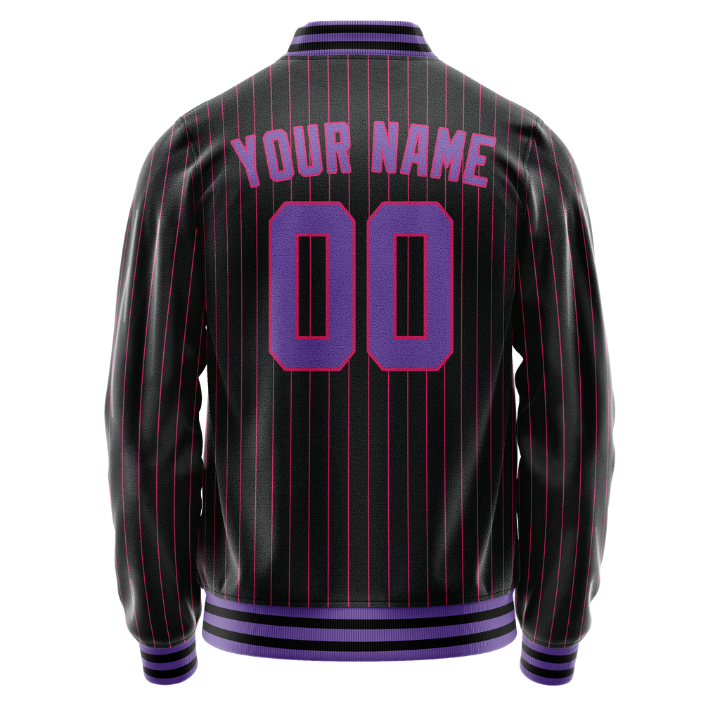 Personalized Black & Purple Pink Pinstripe Varsity Letterman Jacket
