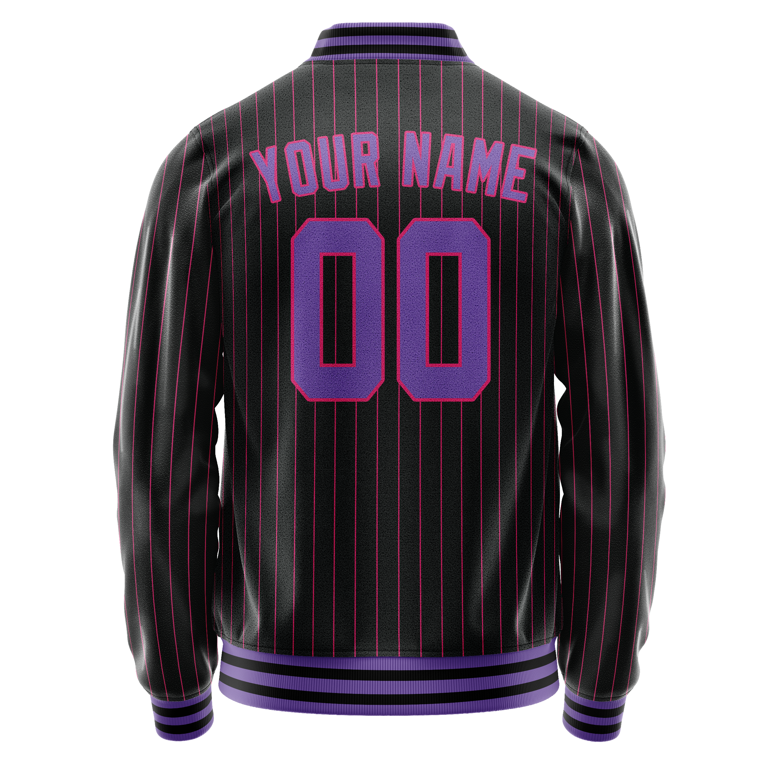 Personalized Black & Purple Pink Pinstripe Varsity Letterman Jacket