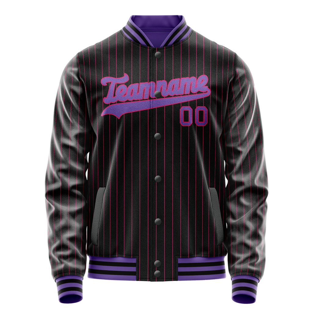 Personalized Black & Purple Pink Pinstripe Varsity Letterman Jacket