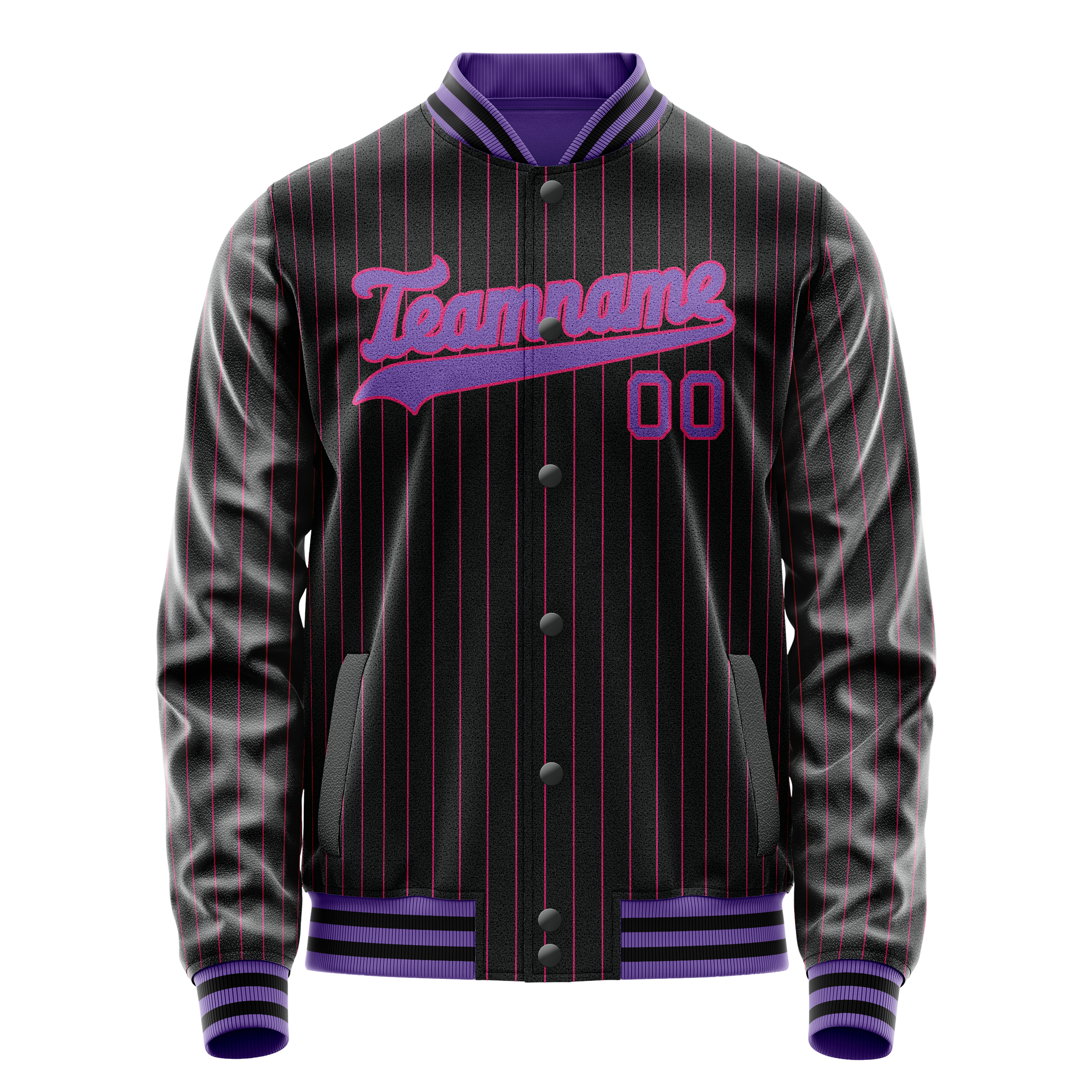 Personalized Black & Purple Pink Pinstripe Varsity Letterman Jacket