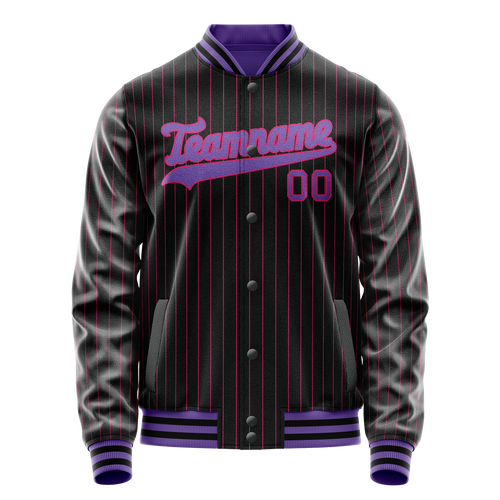 Personalized Black & Purple Pink Pinstripe Varsity Letterman Jacket