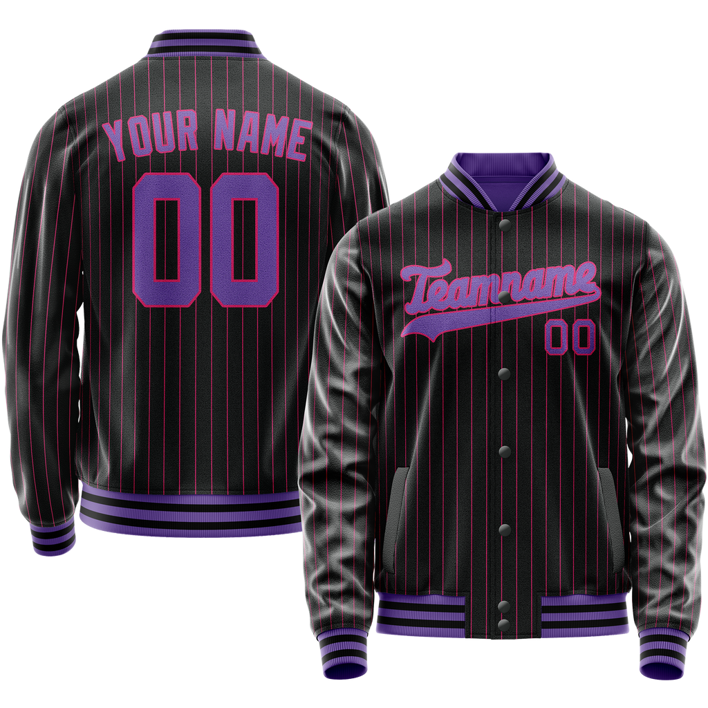 Personalized Black & Purple Pink Pinstripe Varsity Letterman Jacket