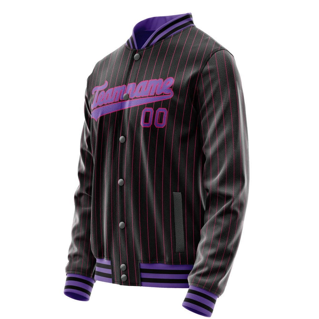 Personalized Black & Purple Pink Pinstripe Varsity Letterman Jacket
