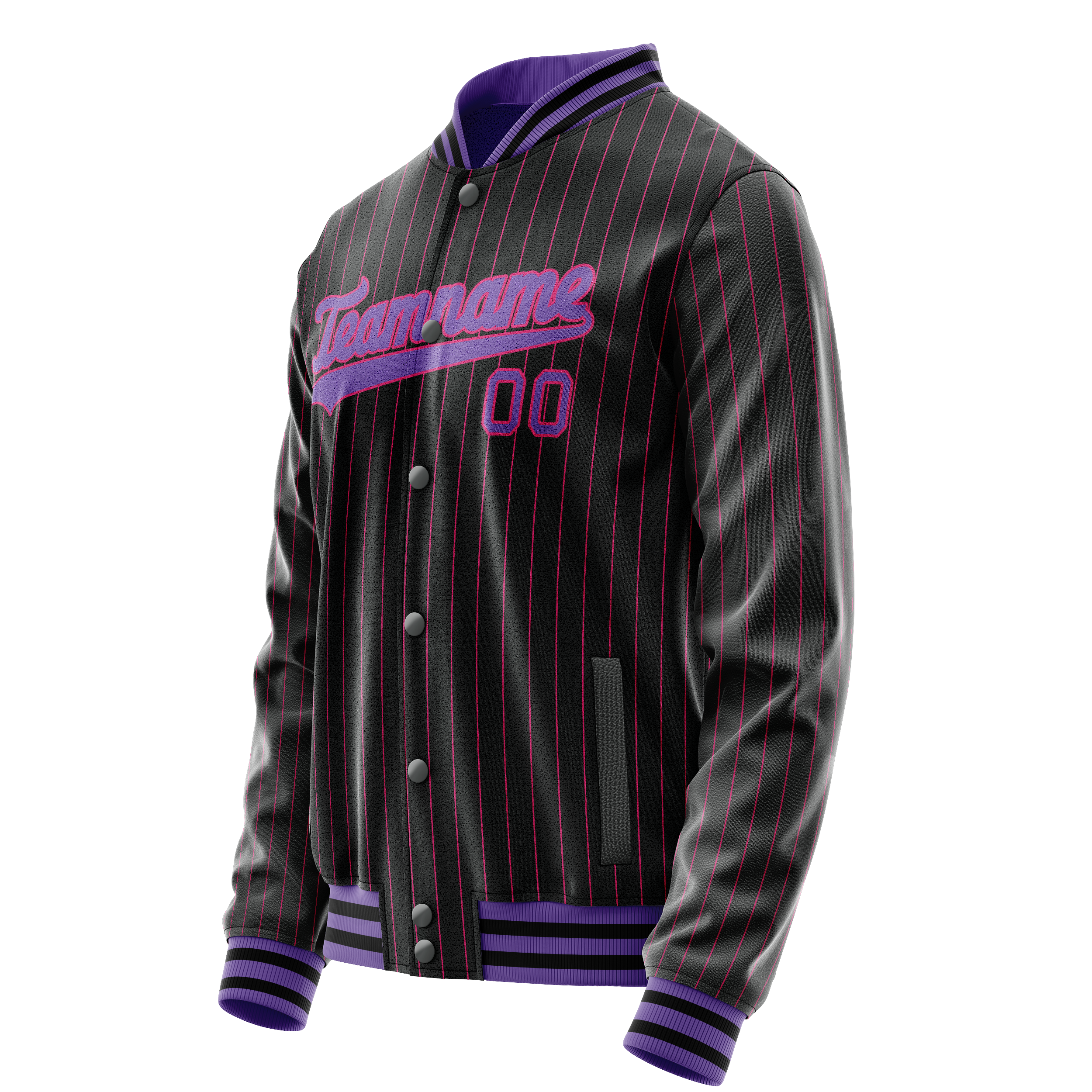 Personalized Black & Purple Pink Pinstripe Varsity Letterman Jacket