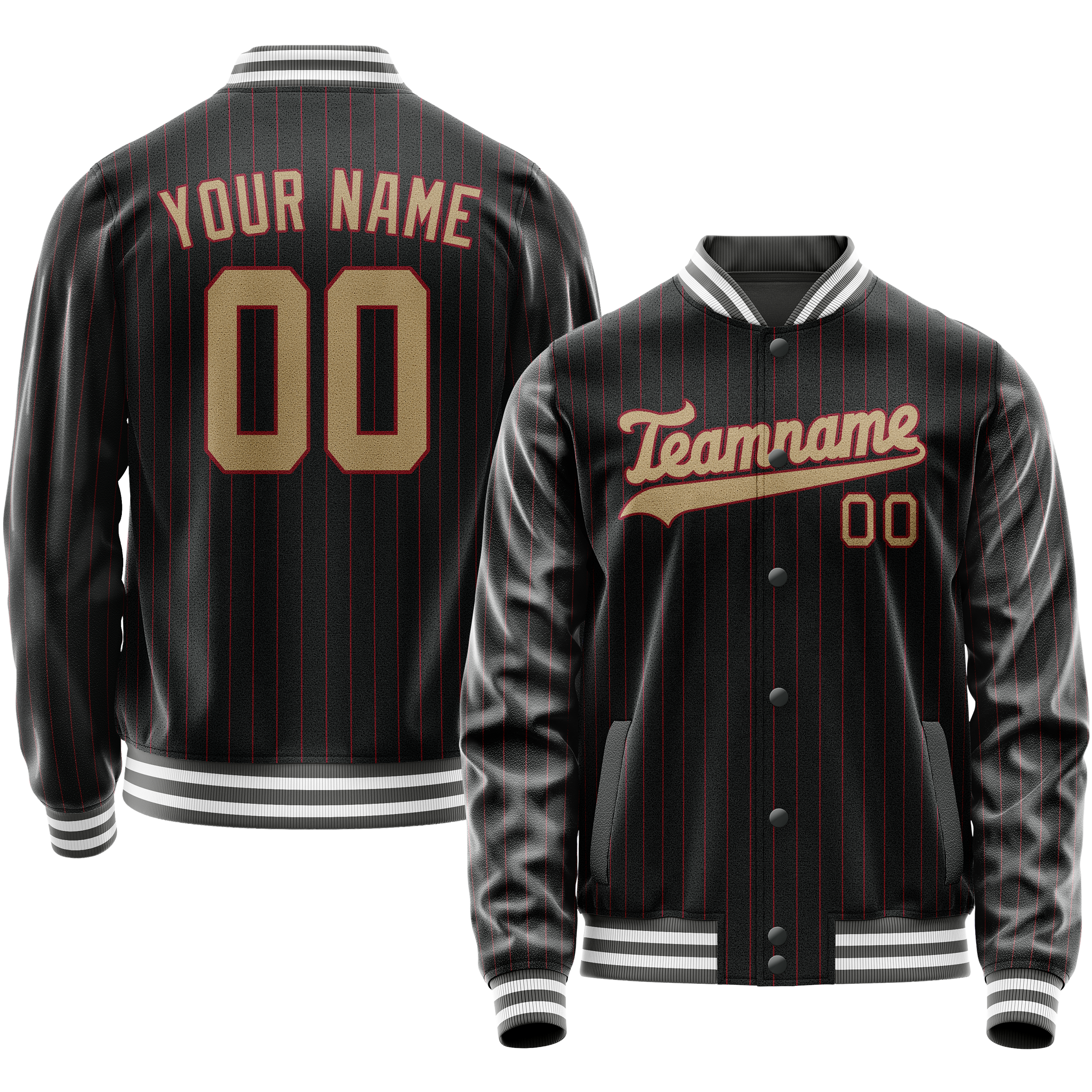Personalized Black & Cream Solid Color Varsity Letterman Jacket