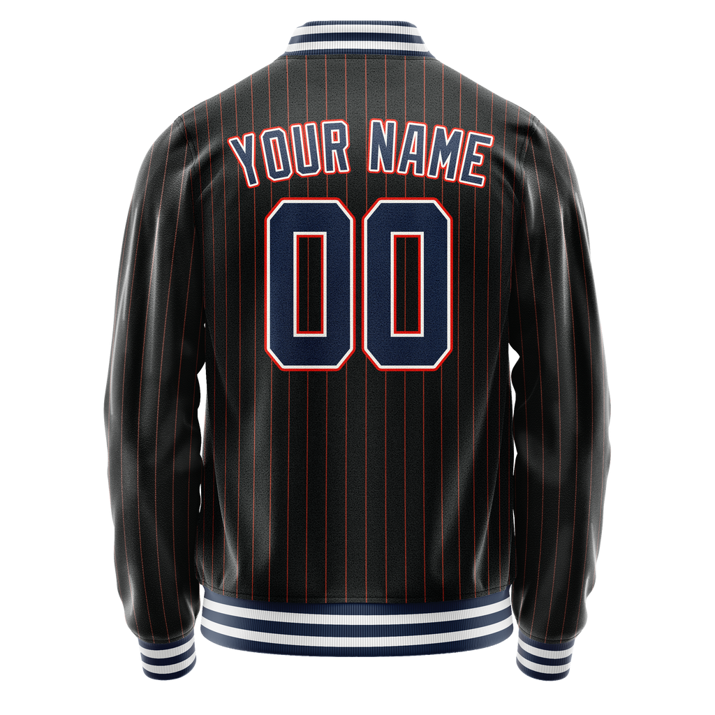 Personalized Black & Blue Orange Pinstripe Varsity Letterman Jacket