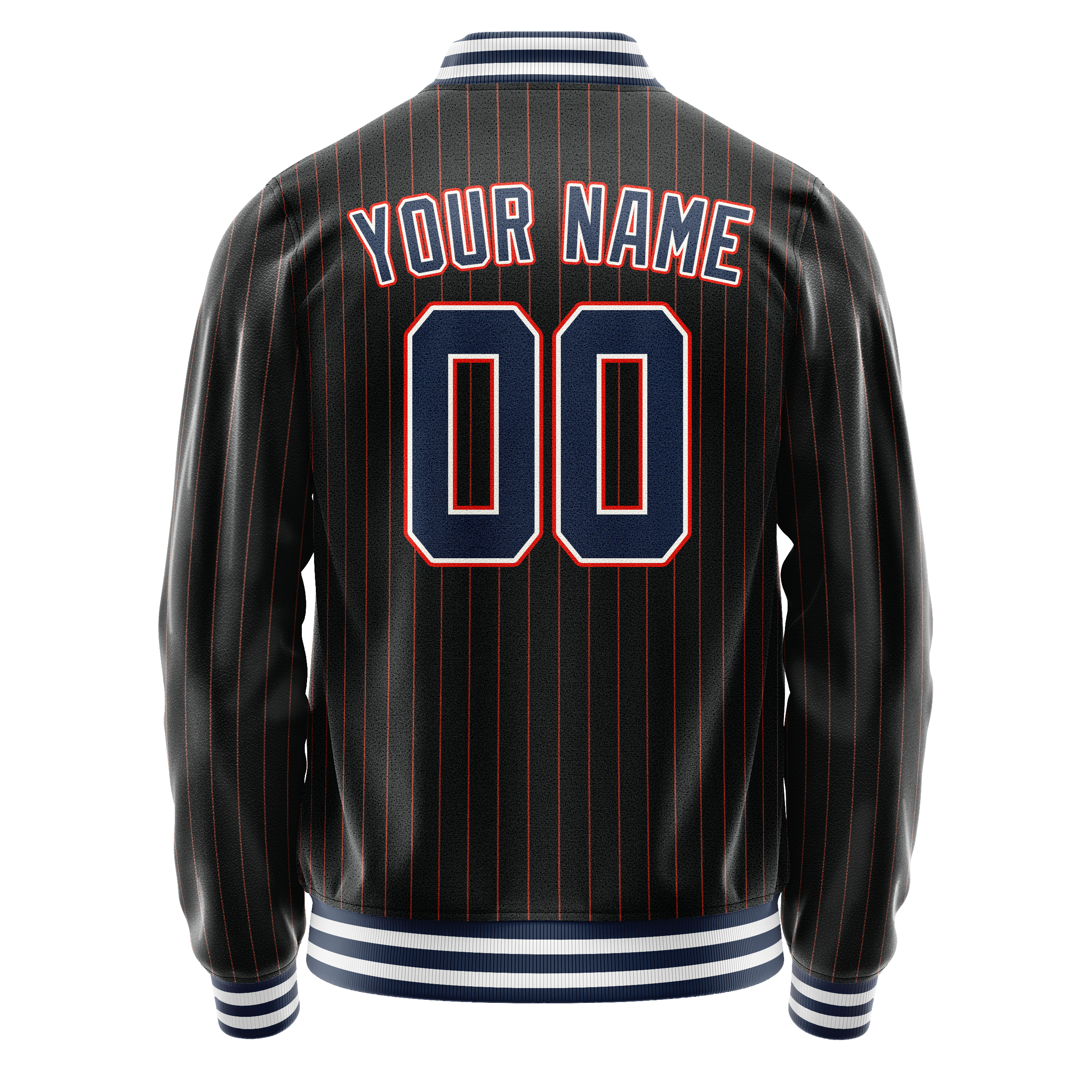 Personalized Black & Blue Orange Pinstripe Varsity Letterman Jacket
